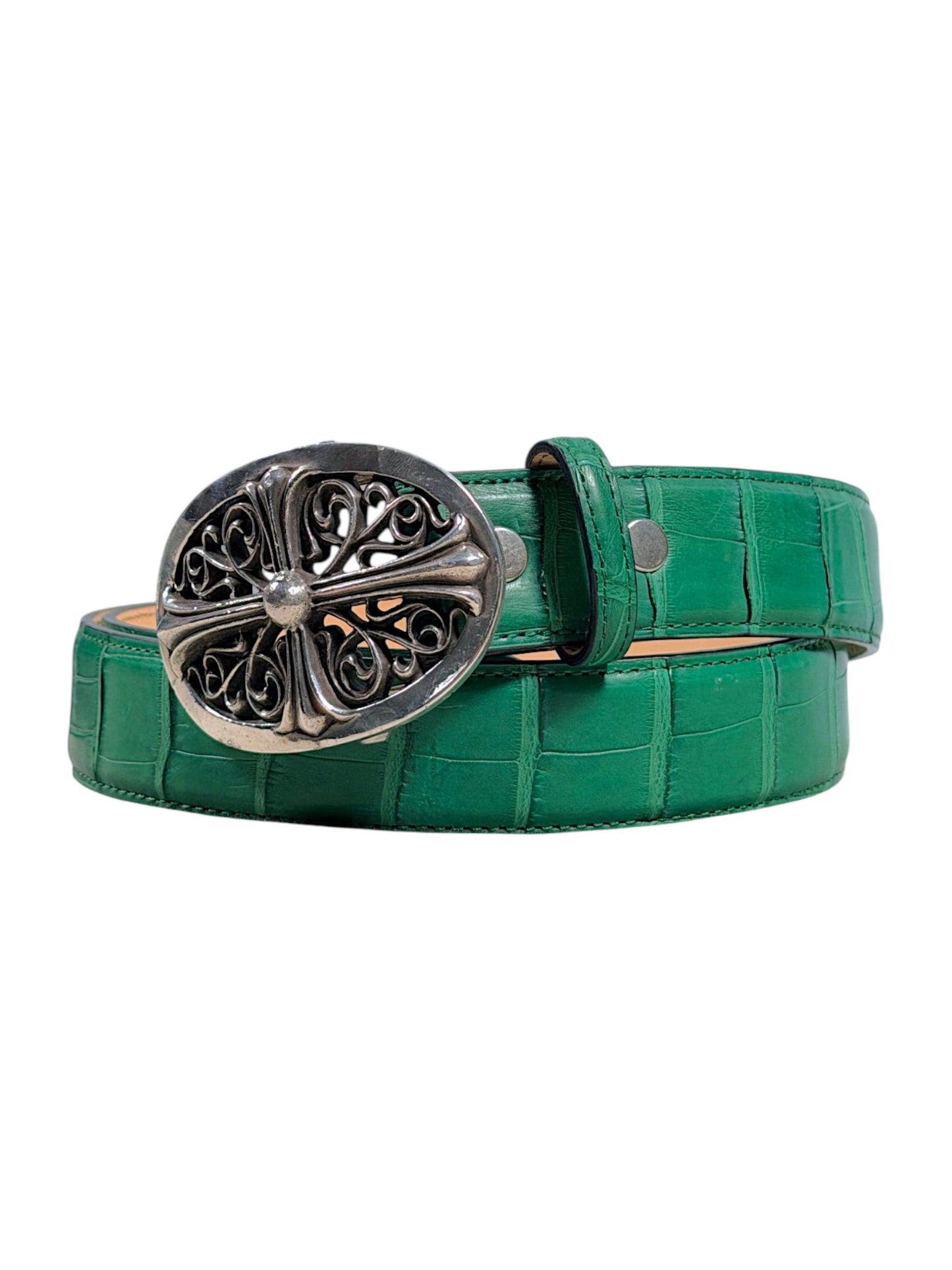 Crocodile Skin Belt AMAL Green Italian Exotic Leather
