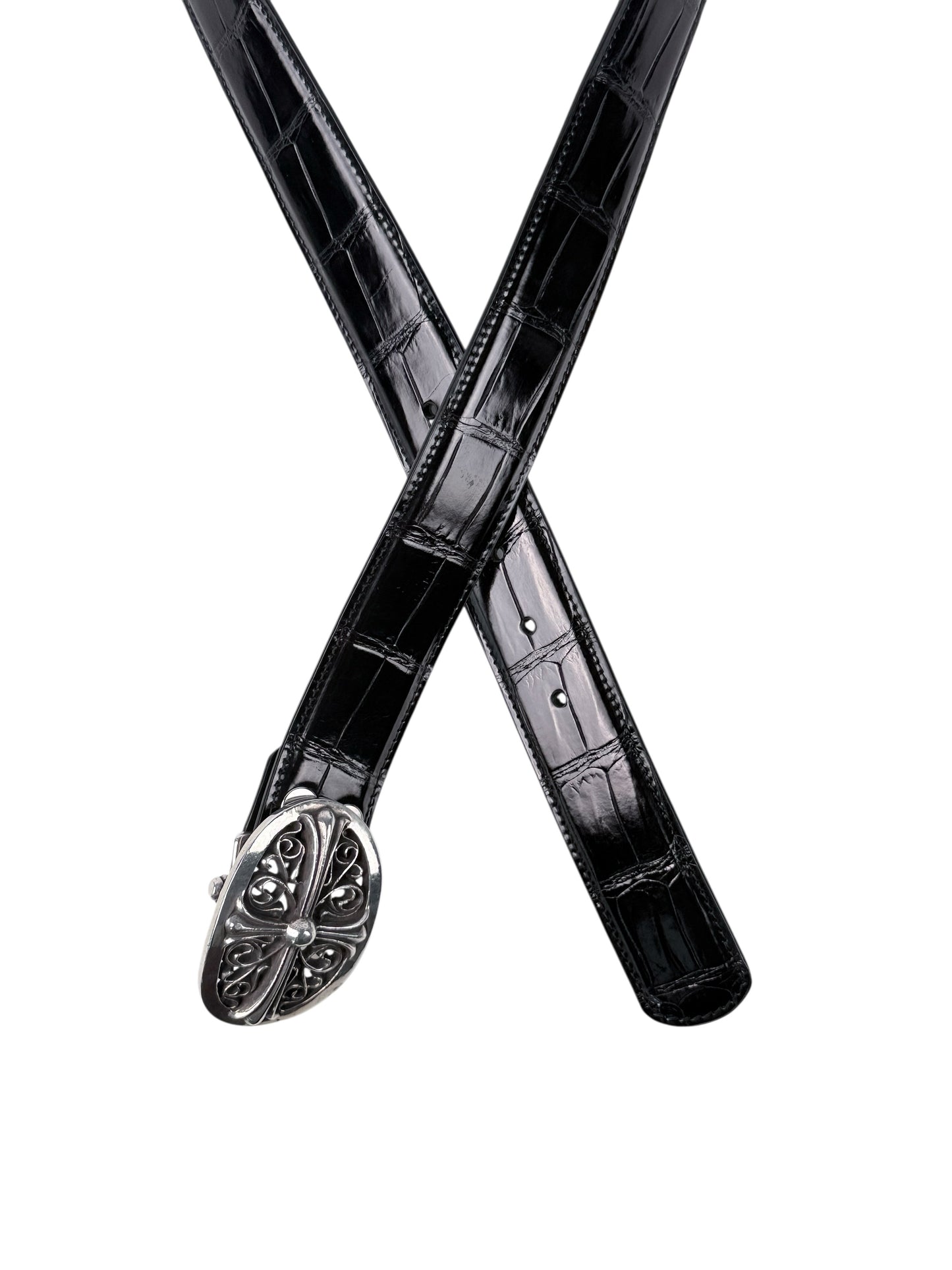 Black crocodile belt strap with AMAL two snap button buckle system