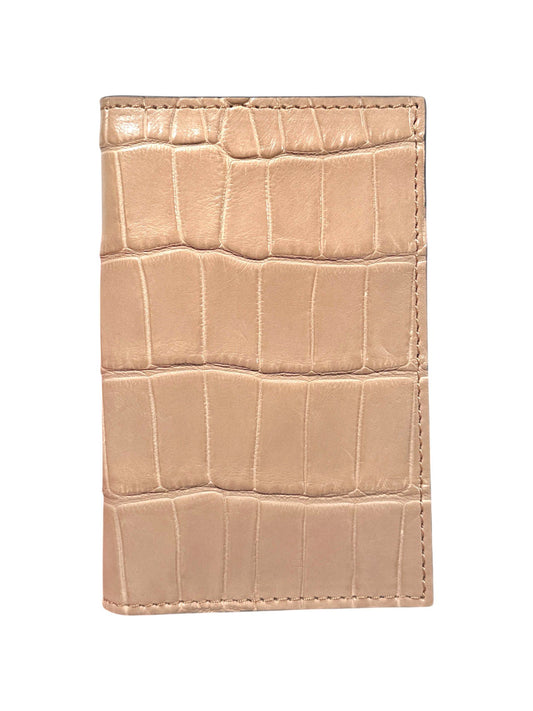 Beige Crocodile Bifold Card Wallet Exotic Leather AMAL