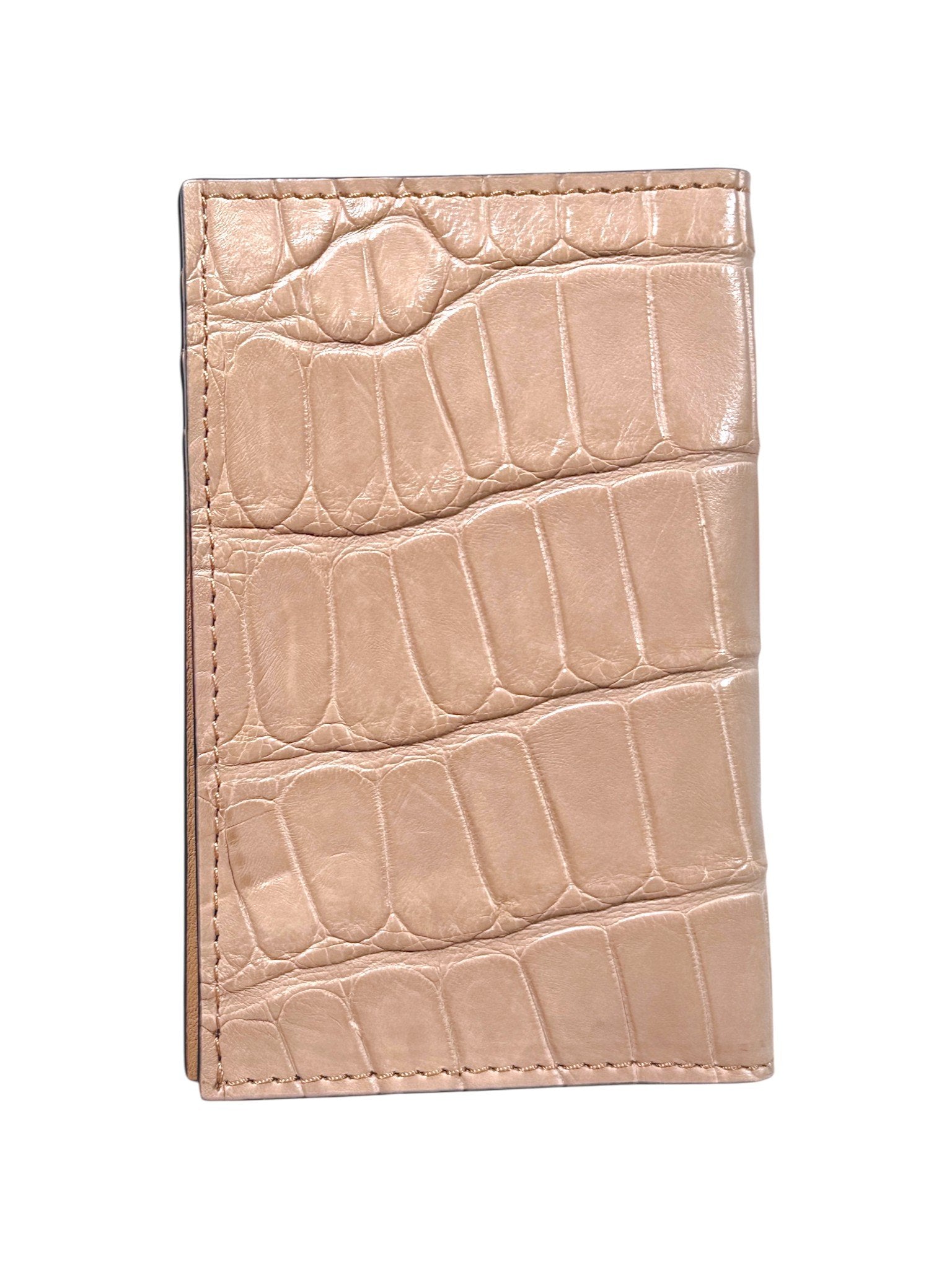 Handmade Italy Crocodile Skin Bifold Wallet Beige Glossy Finish