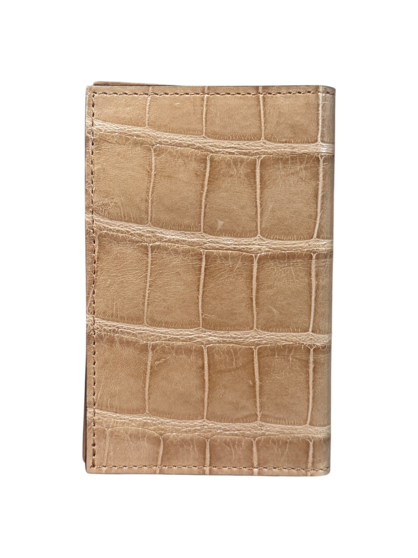 Handmade Italy Crocodile Skin Bifold Wallet Gold AMAL