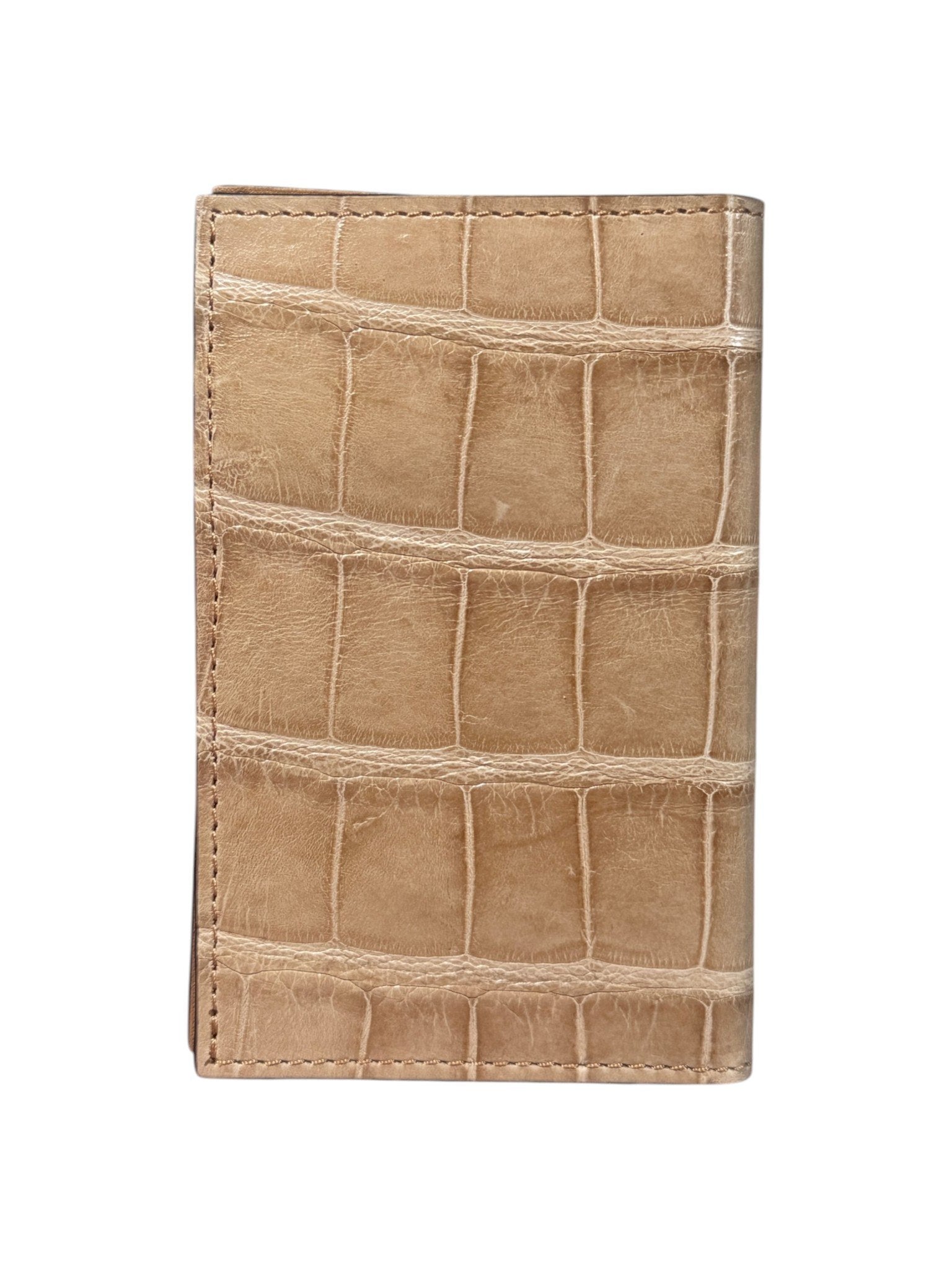 Handmade Italy Crocodile Skin Bifold Wallet Gold AMAL
