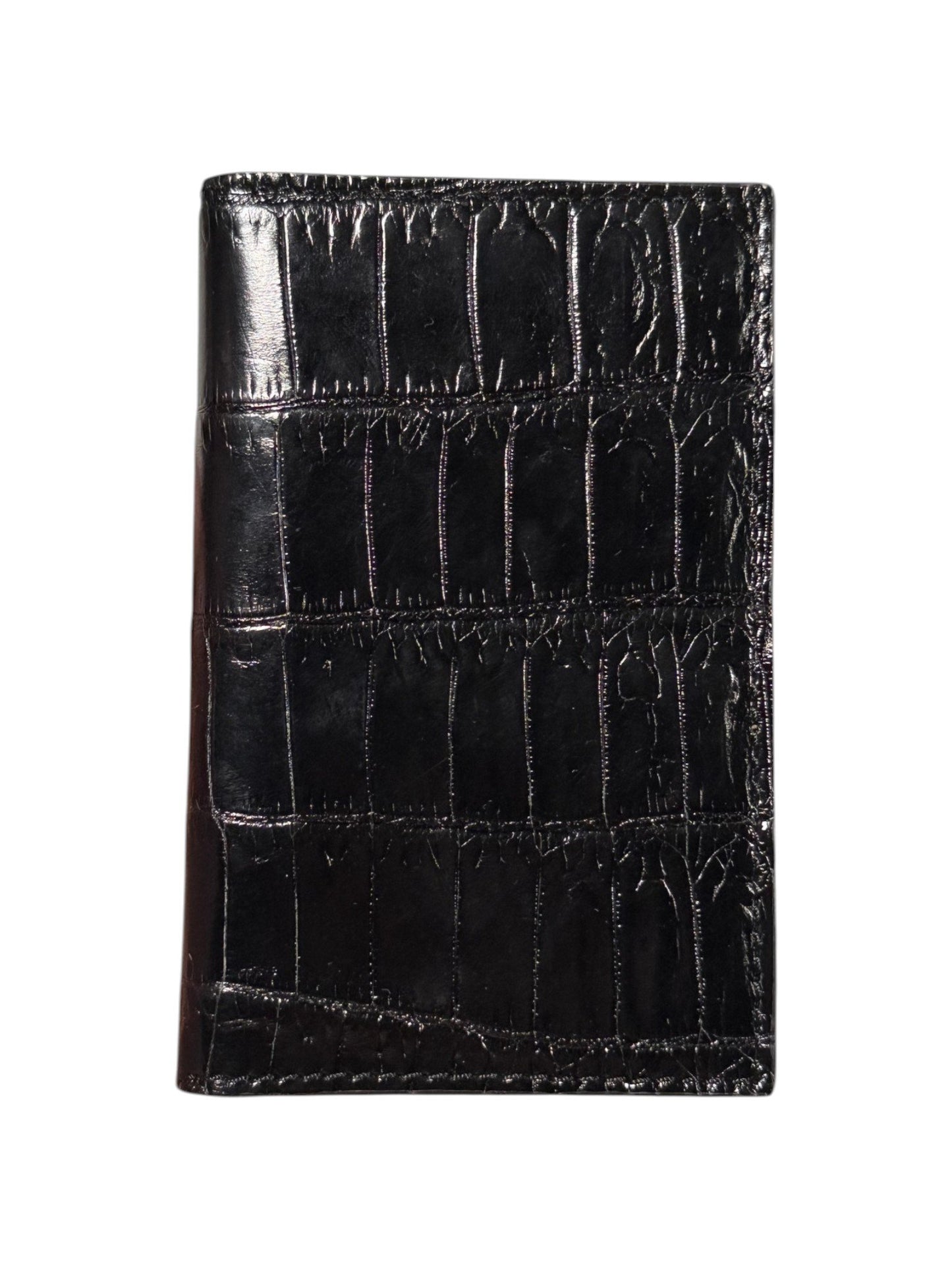 Glossy Black Crocodile Bifold Card Wallet AMAL Exotic Leather Italy