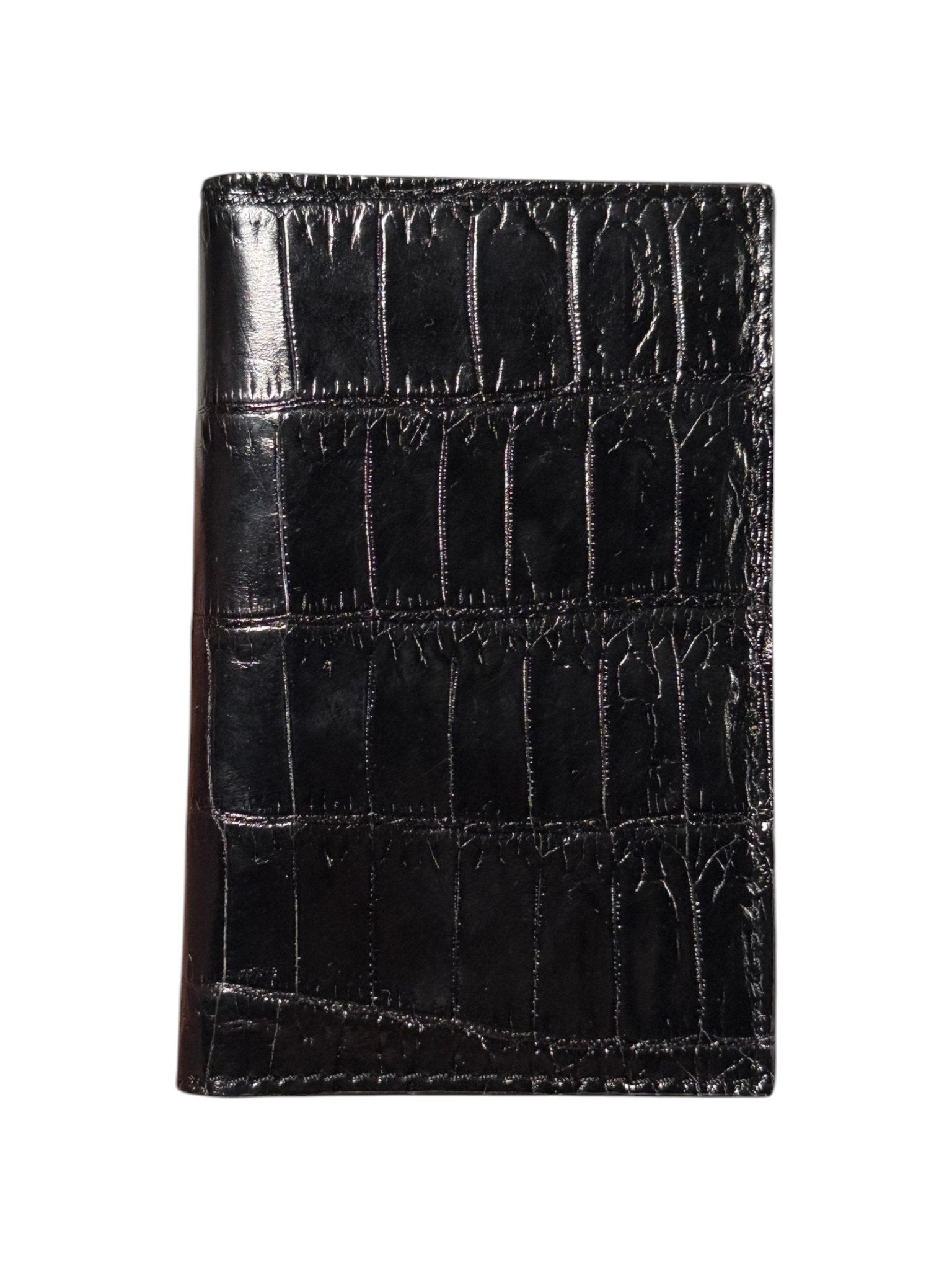 Glossy Black Crocodile Bifold Card Wallet AMAL Exotic Leather Italy