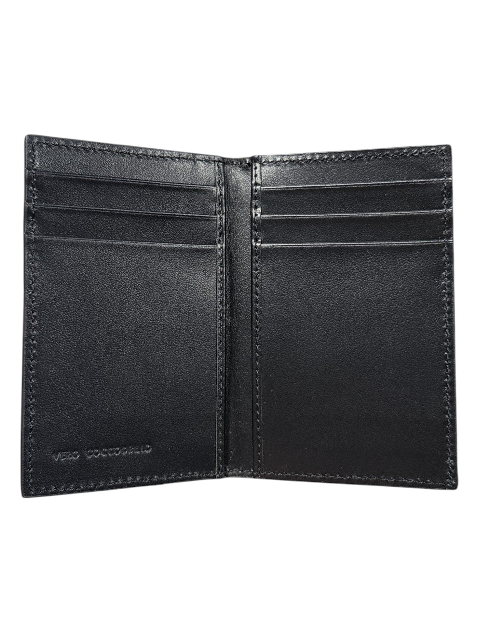 Crocodile Skin Bifold Wallet Black Interior 6 Card Slots Handmade Italy