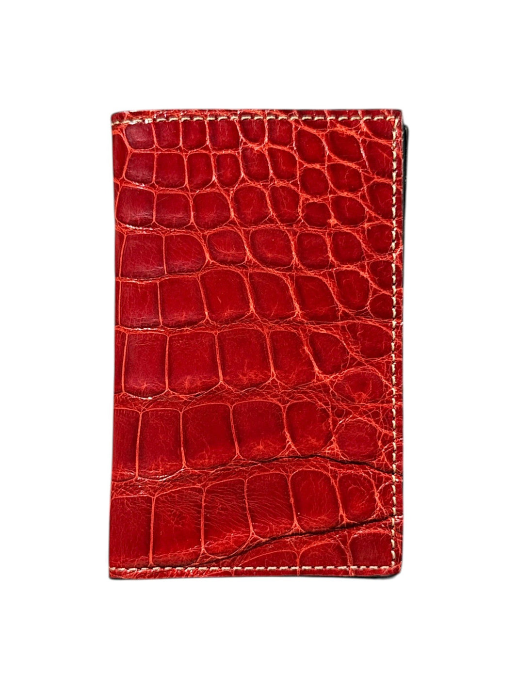 Glossy Cherry Red Crocodile Leather Bifold Card Wallet AMAL Exotic Skin
