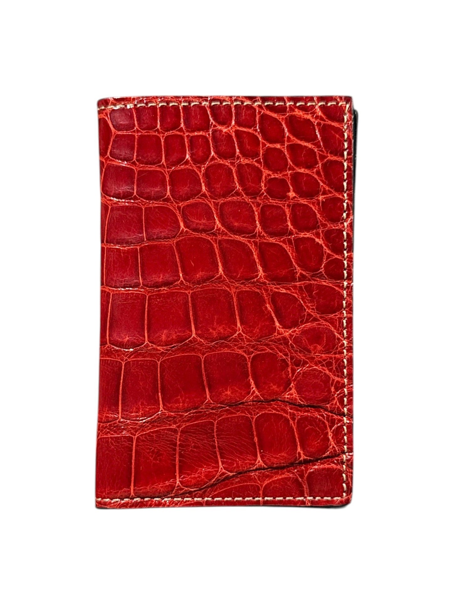 Glossy Cherry Red Crocodile Leather Bifold Card Wallet AMAL Exotic Skin