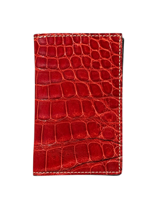 Glossy Cherry Red Crocodile Leather Bifold Card Wallet AMAL Exotic Skin