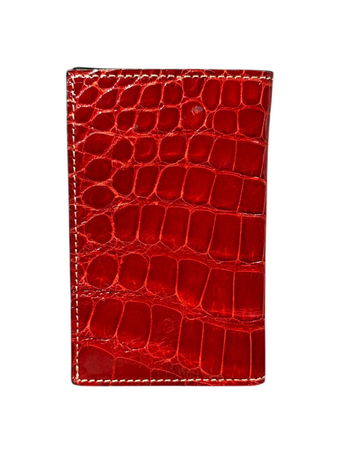 Red Crocodile Bifold Card Wallet Hand Stitched Italy Exotic Leather