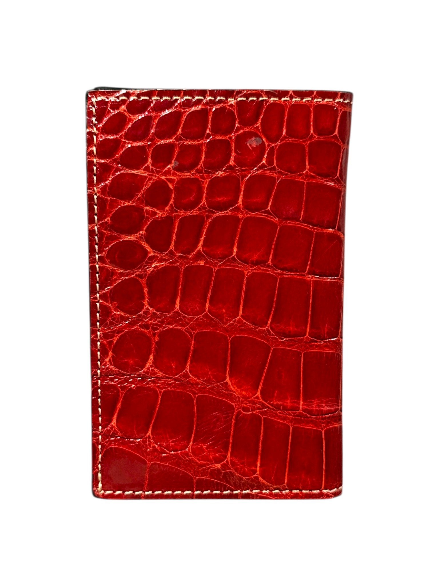 Red Crocodile Bifold Card Wallet Hand Stitched Italy Exotic Leather