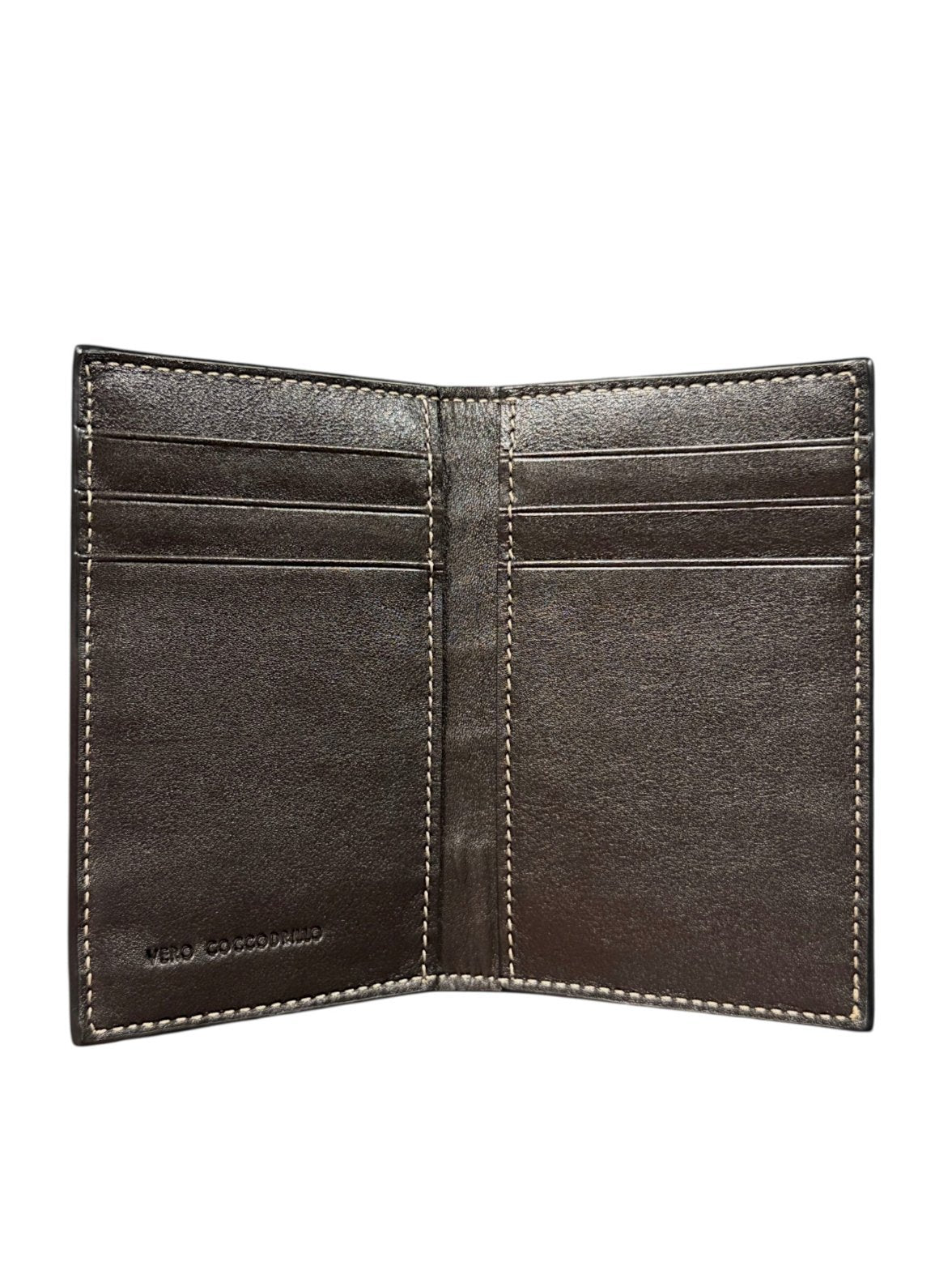Dark Leather Interior Crocodile Bifold Card Wallet 5 Slots AMAL