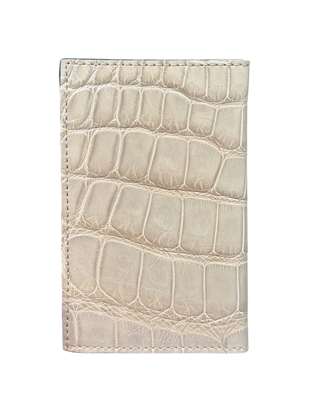 AMAL Bifold Card Wallet Genuine Crocodile Leather Handmade Italy Ivory Cream