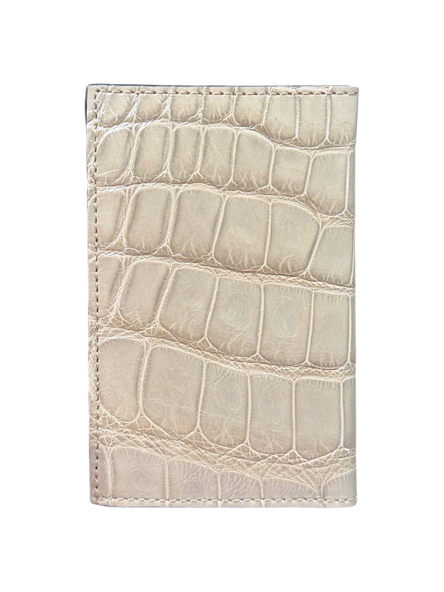 AMAL Bifold Card Wallet Genuine Crocodile Leather Handmade Italy Ivory Cream