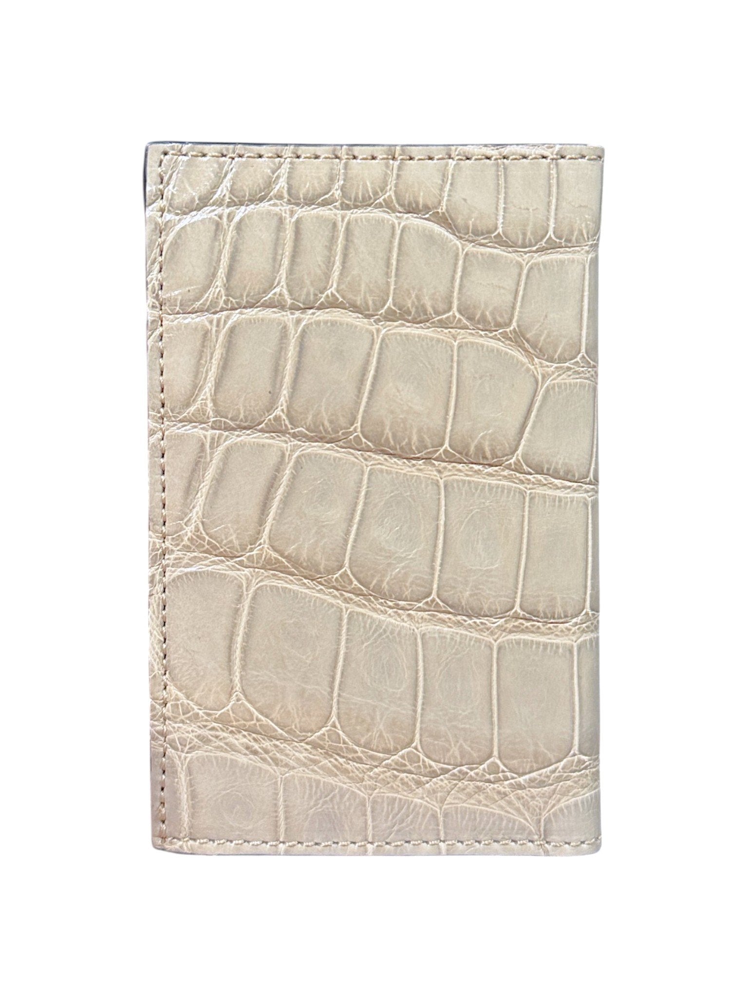 AMAL Bifold Card Wallet Genuine Crocodile Leather Handmade Italy Ivory Cream