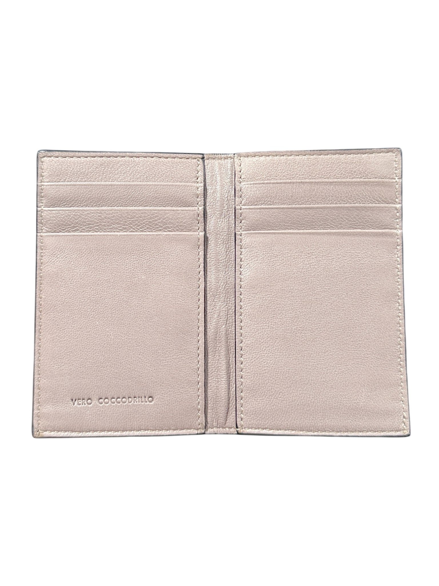 Exotic Leather Bifold Card Wallet Crocodile Skin Ivory Cream AMAL Italy