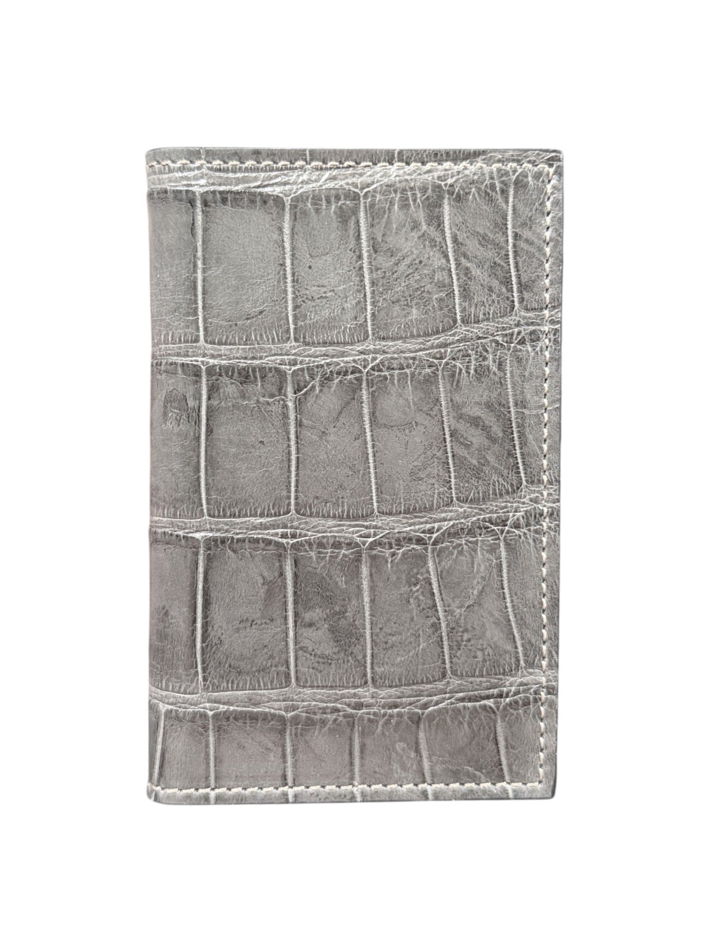 Grey Crocodile Bifold Card Wallet Exotic Leather AMAL Italy
