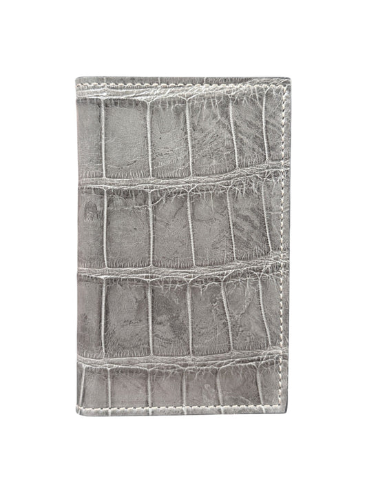 Grey Crocodile Bifold Card Wallet Exotic Leather AMAL Italy
