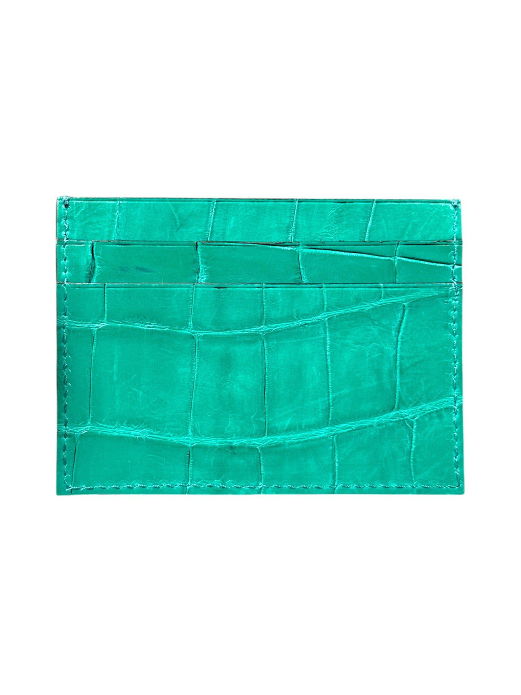 Crocodile exotic skin card holder in turquoise green hand-stitched one of one