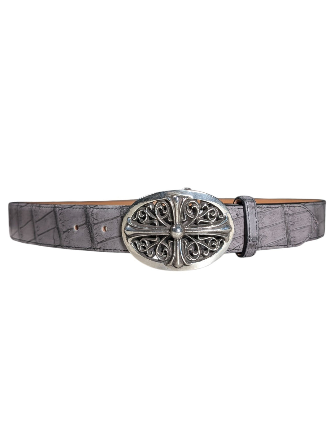 AMAL Exotic Grey Crocodile Leather Belt Strap Verified YP Collective