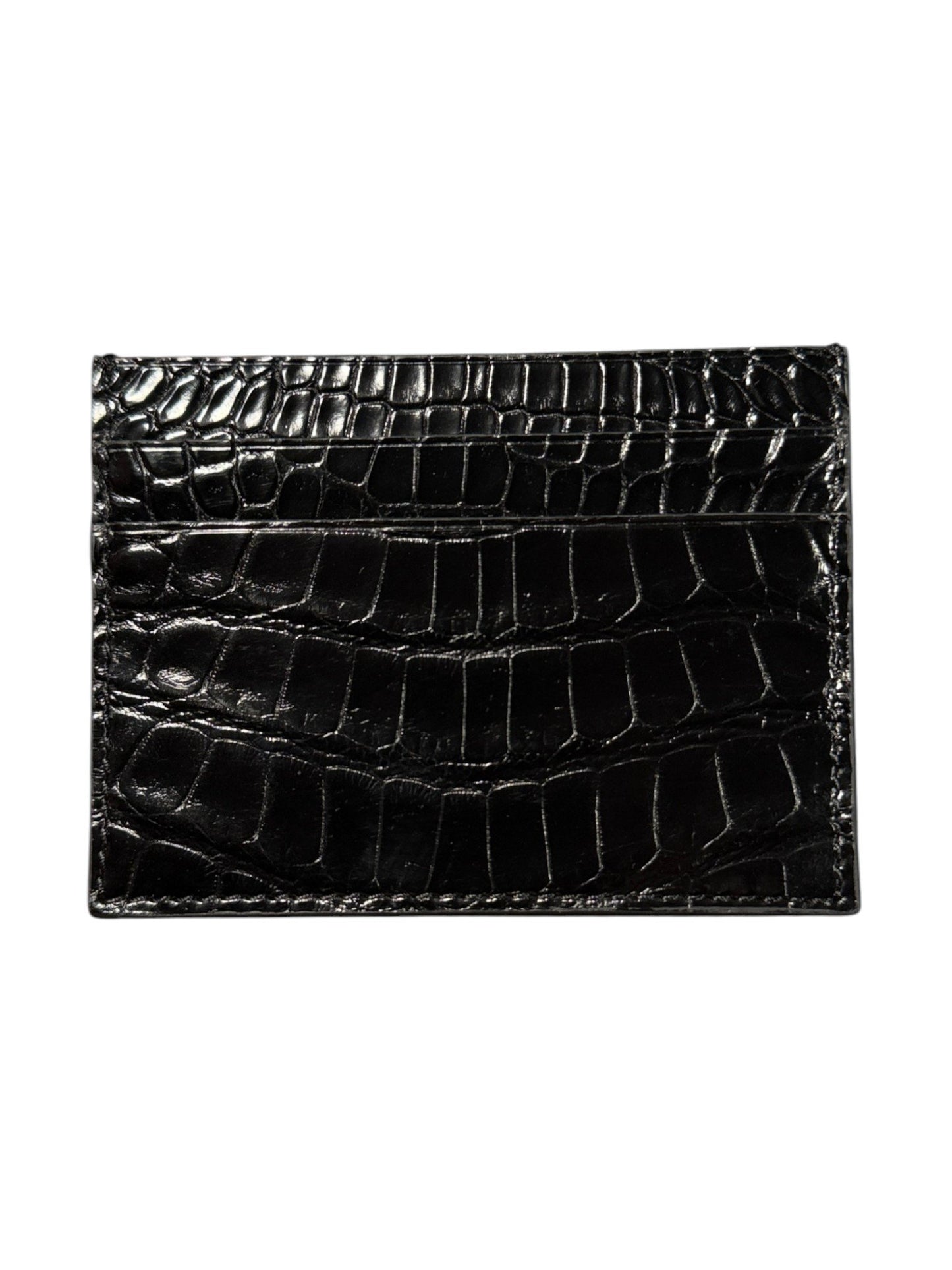 Glossy Black Crocodile Card Holder 5 Slots Exotic Leather AMAL Italy