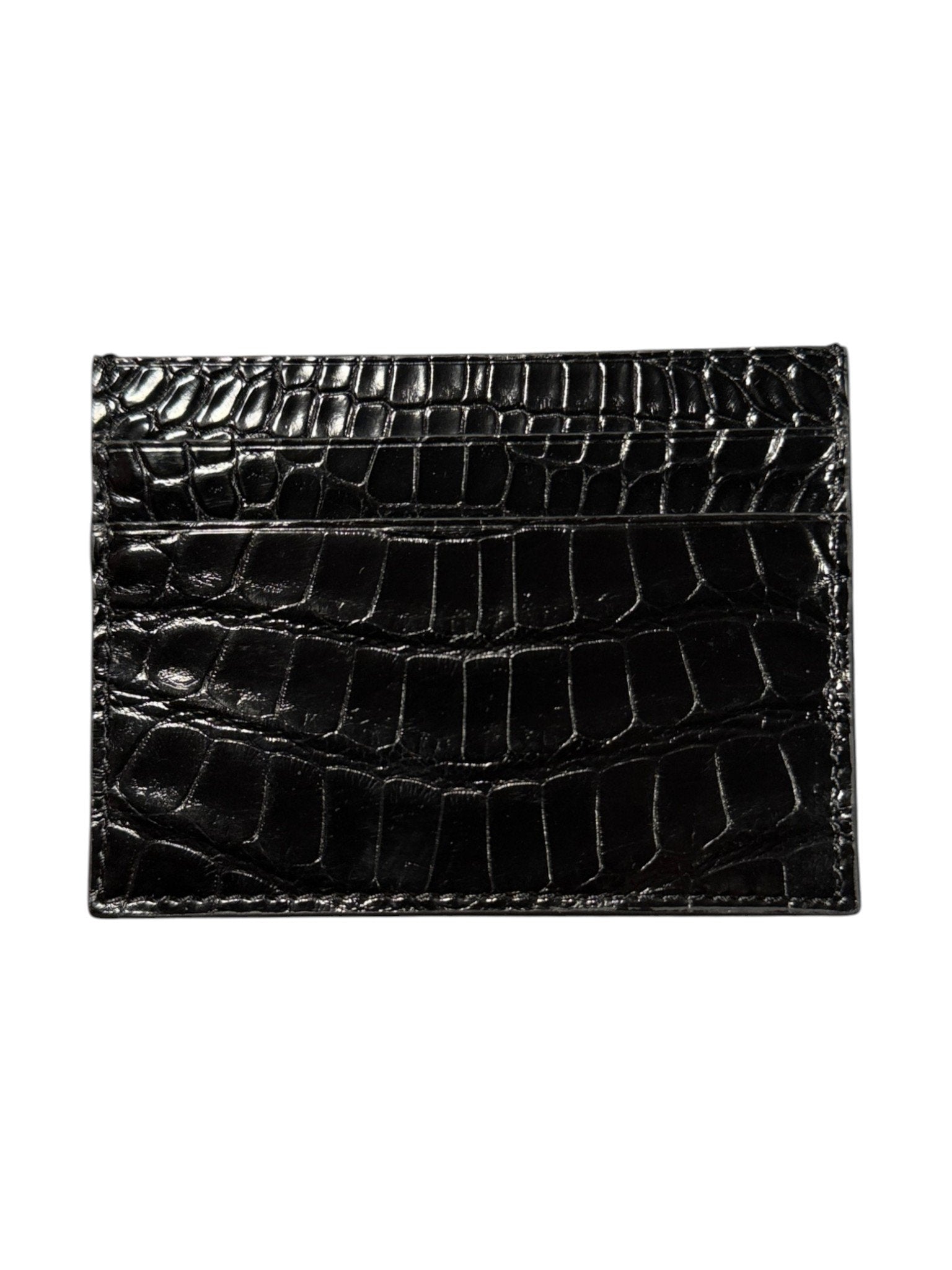 Glossy Black Crocodile Card Holder 5 Slots Exotic Leather AMAL Italy