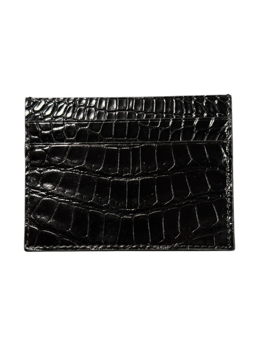 Glossy Black Crocodile Card Holder 5 Slots Exotic Leather AMAL Italy