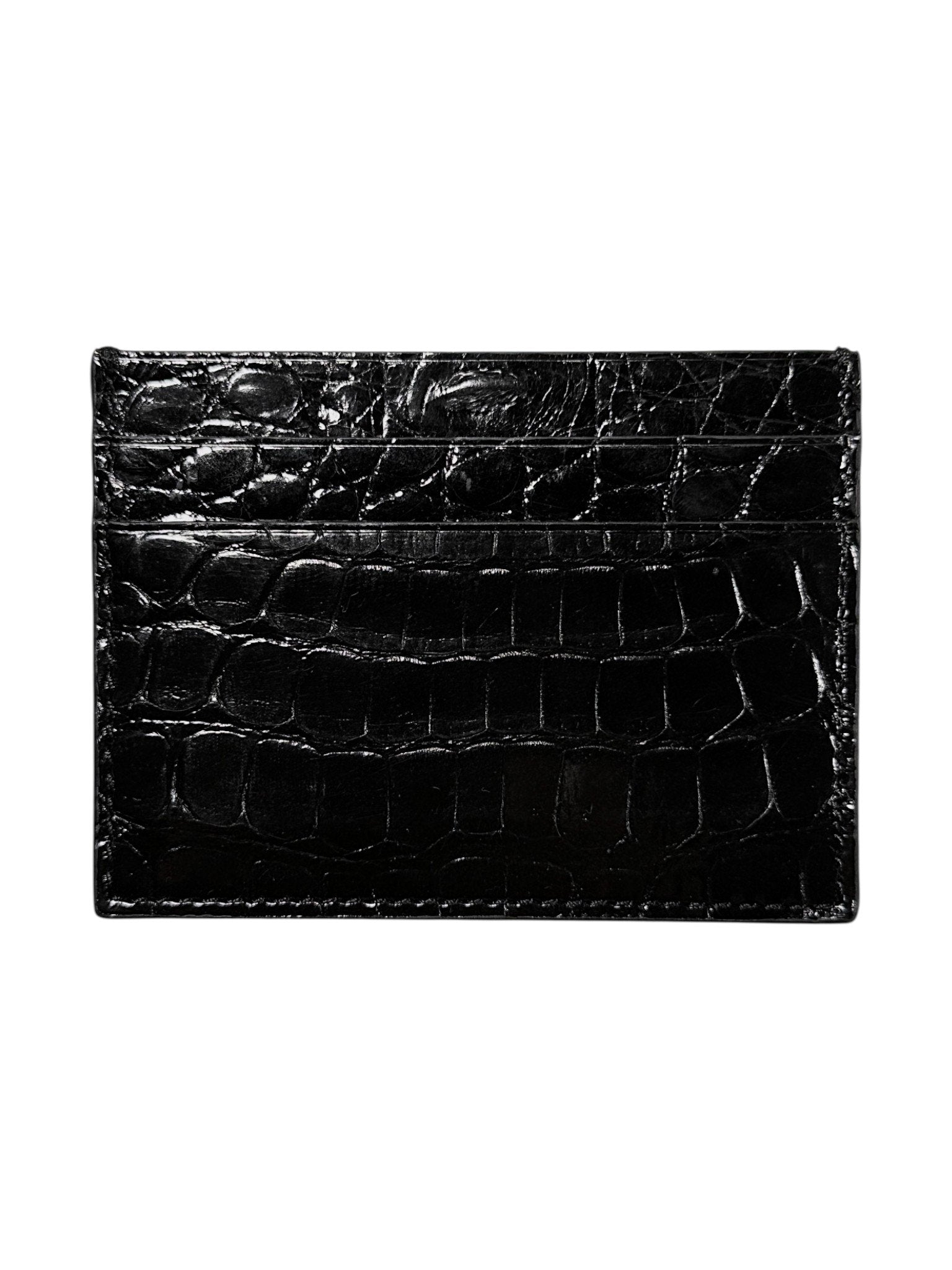 Glossy Black Crocodile Card Holder AMAL Exotic Leather Handmade Italy