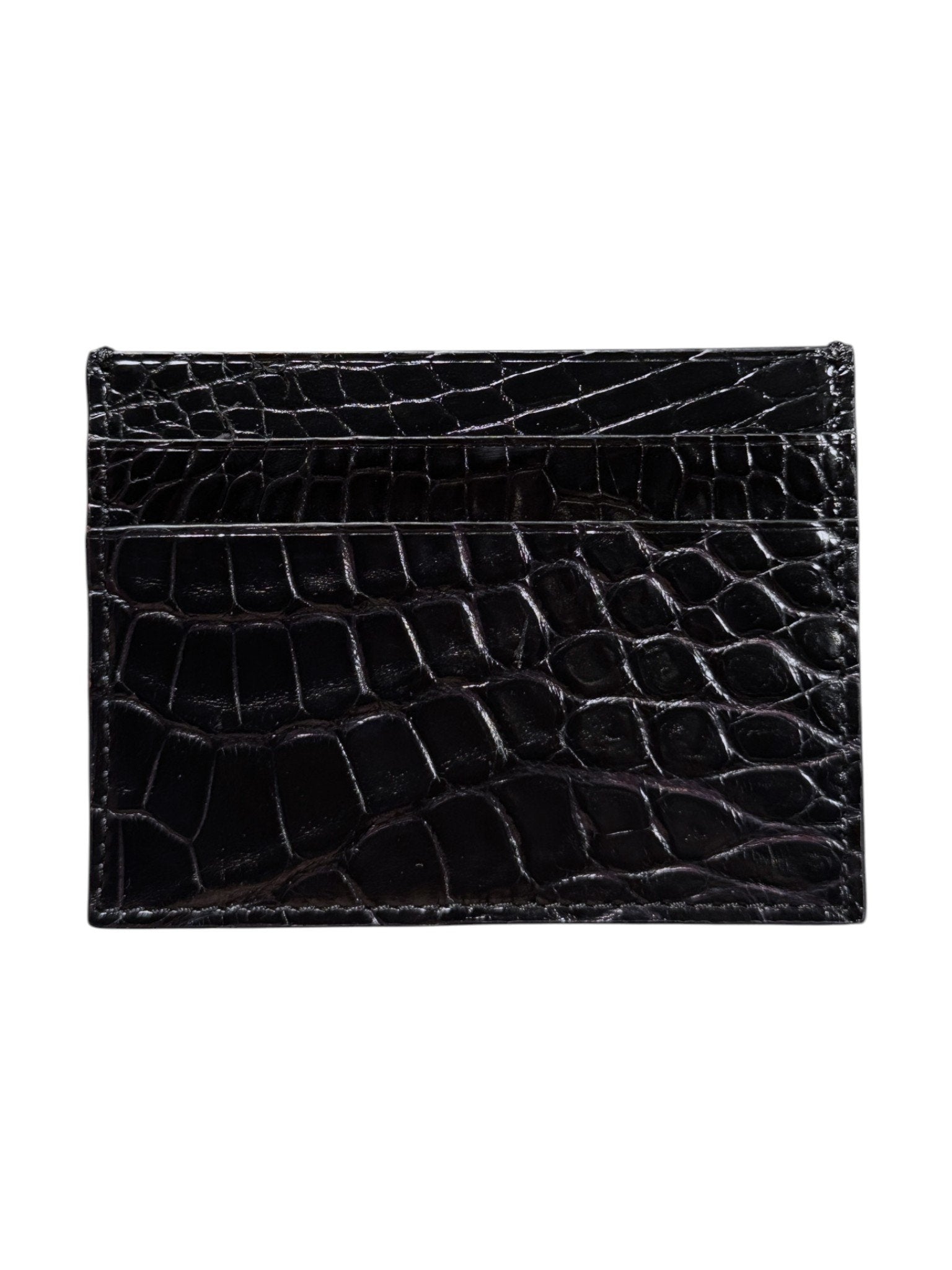 Exotic Leather Crocodile Card Holder Handmade Italy Glossy Black Wallet