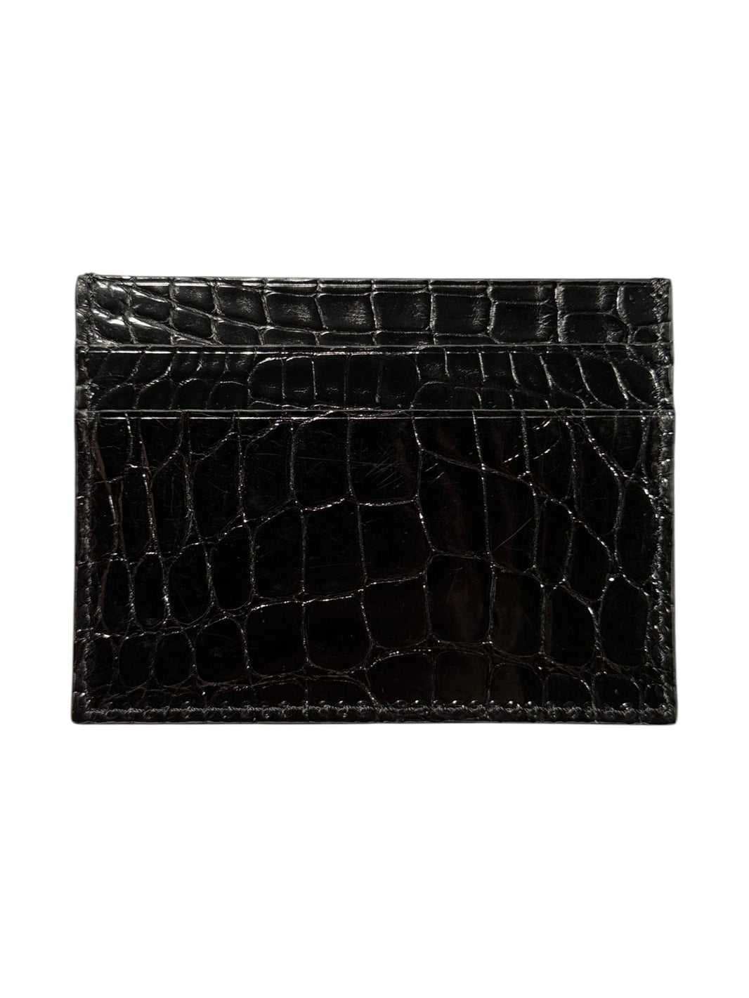 Crocodile Skin Card Wallet Handmade Italy Black Glossy Exotic Leather