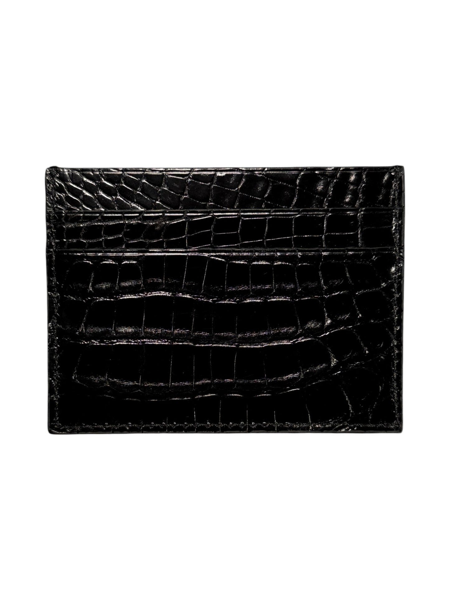 AMAL Glossy Black Crocodile Card Holder Luxury Wallet Made in Italy