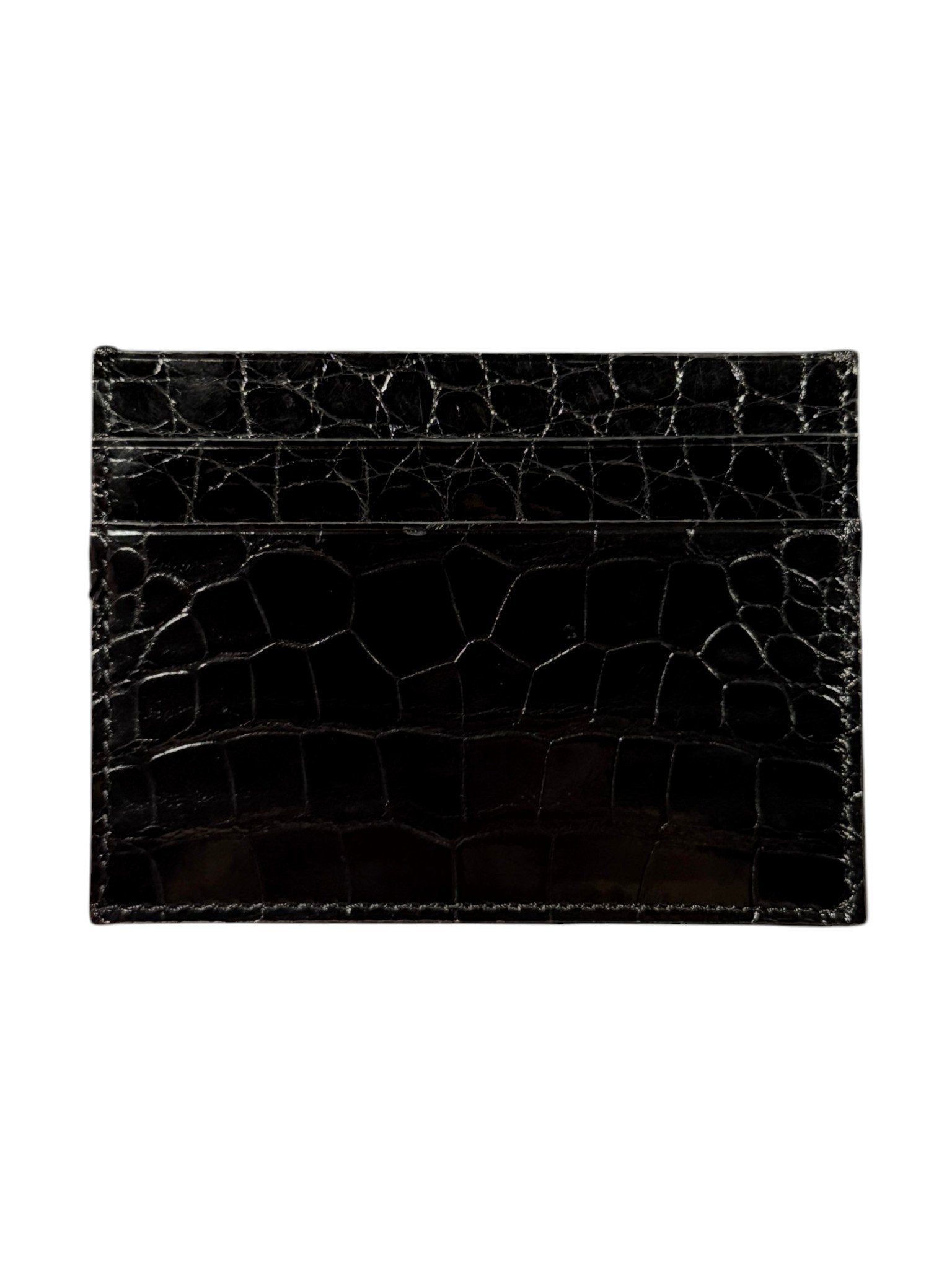 AMAL Genuine Crocodile Exotic Leather Card Holder Glossy Black One of One