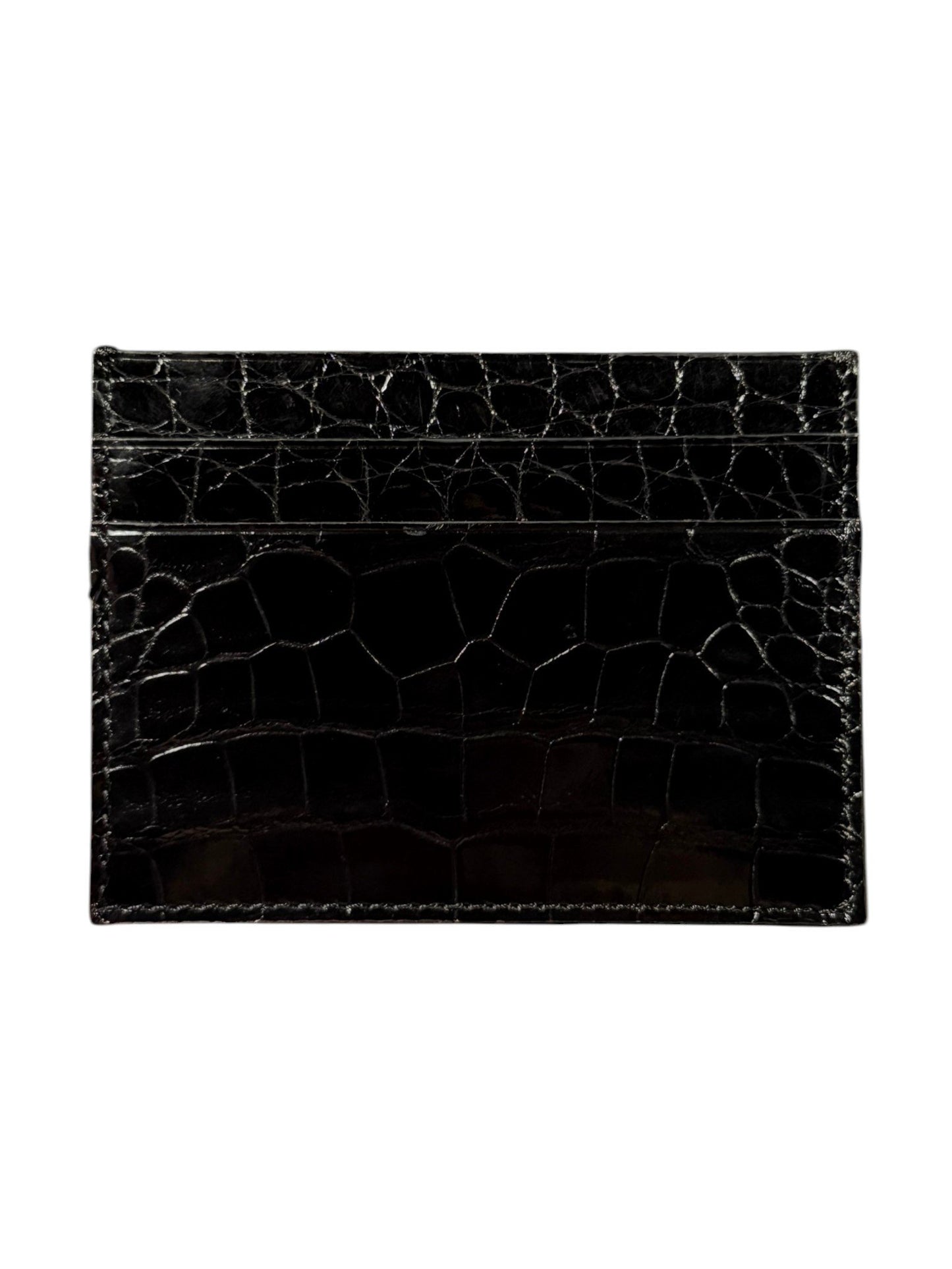 AMAL Genuine Crocodile Exotic Leather Card Holder Glossy Black One of One