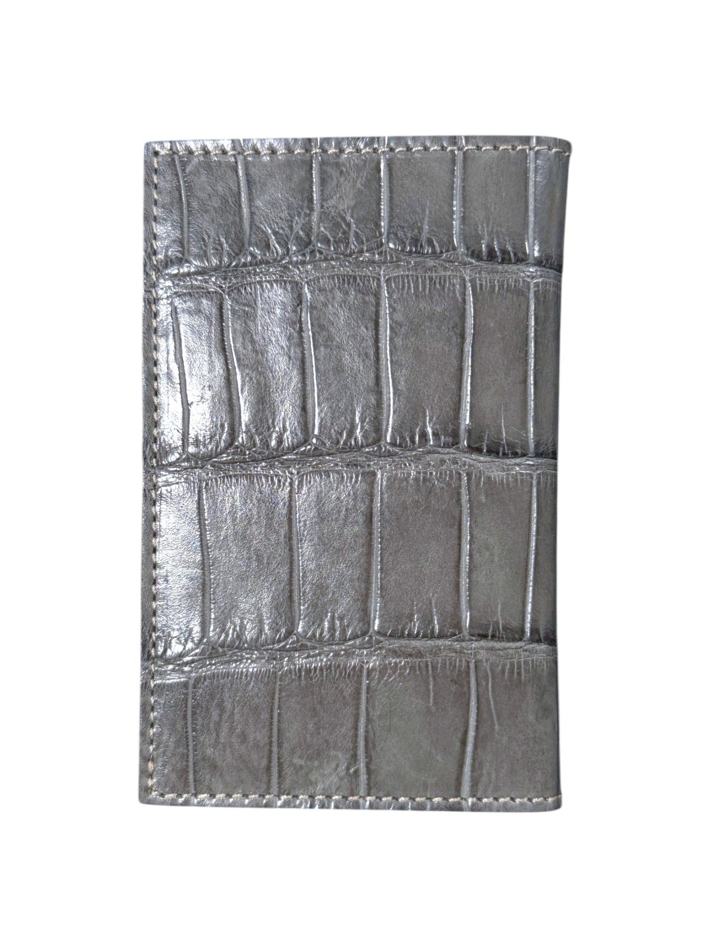 Crocodile Card Wallet Grey Hand-Stitched AMAL Italy