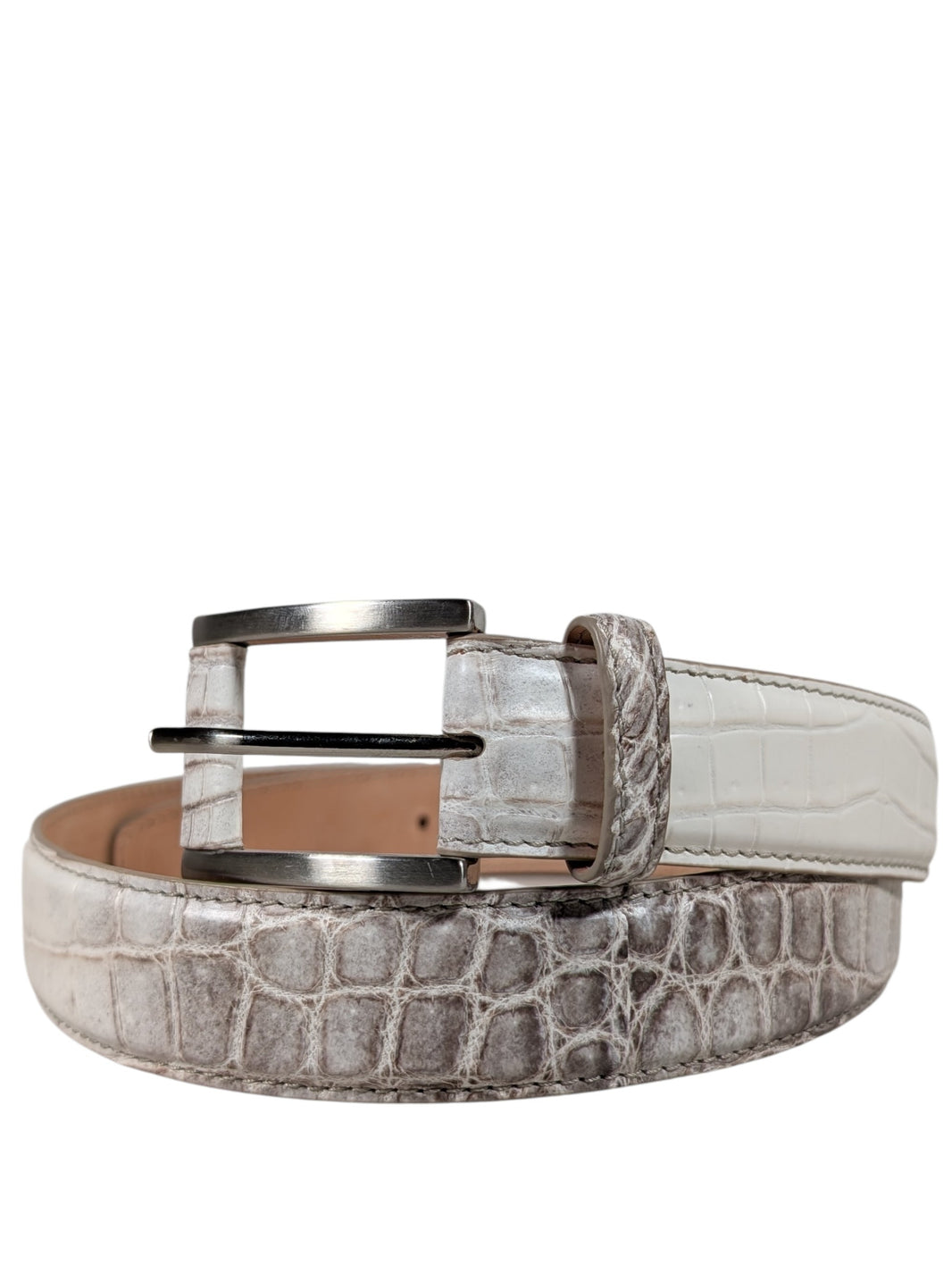 AMAL Himalayan Crocodile Leather Belt - Buckle System Sterling Silver Hardware