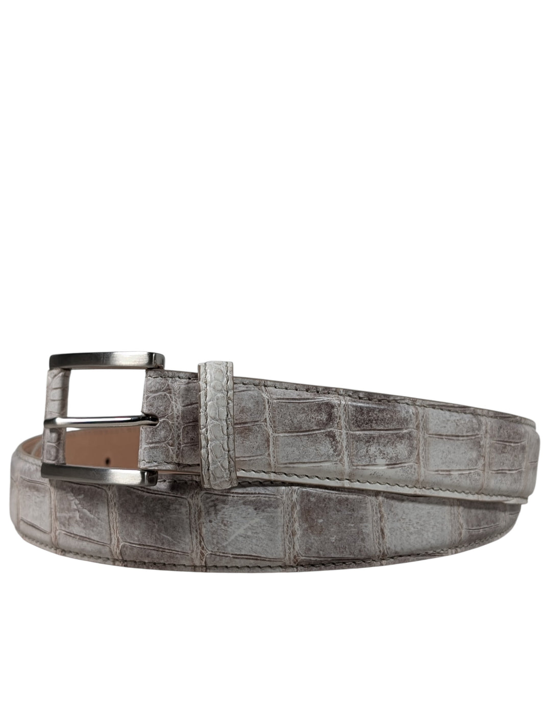 AMAL Himalayan Crocodile Leather Belt - Buckle System Sterling Silver Hardware