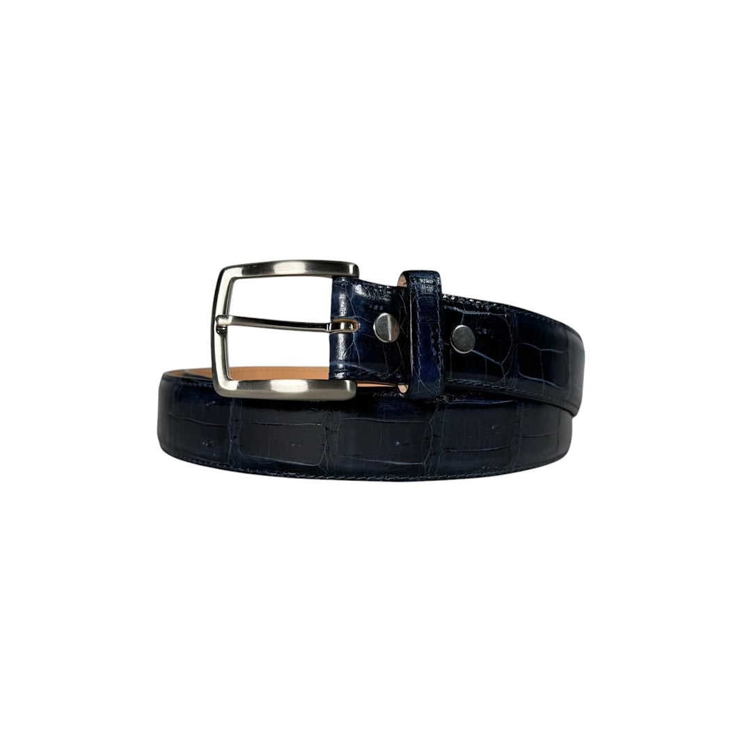 Dark Blue Patent Crocodile Belt