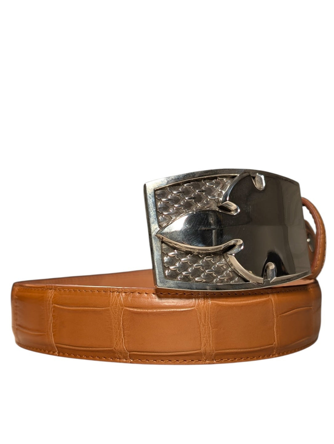 AMAL Exotic Crocodile Leather Belt Strap Sterling Silver Hardware