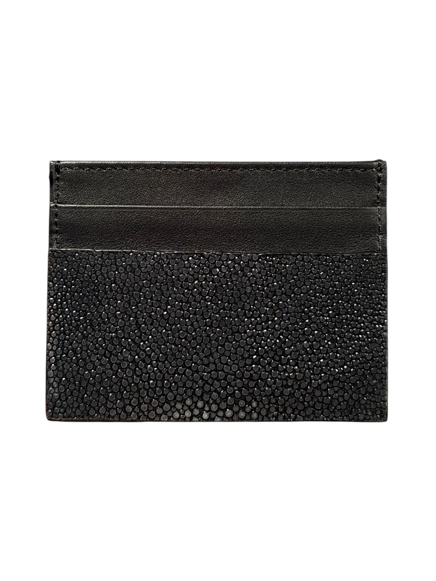 Black Stingray Card Holder Calf Leather Slots Exotic Leather AMAL