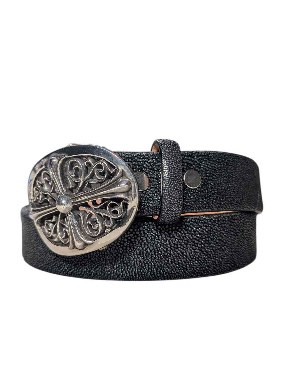 AMAL Exotic Caviar Stingray Leather Belt Strap Sterling Silver Hardware
