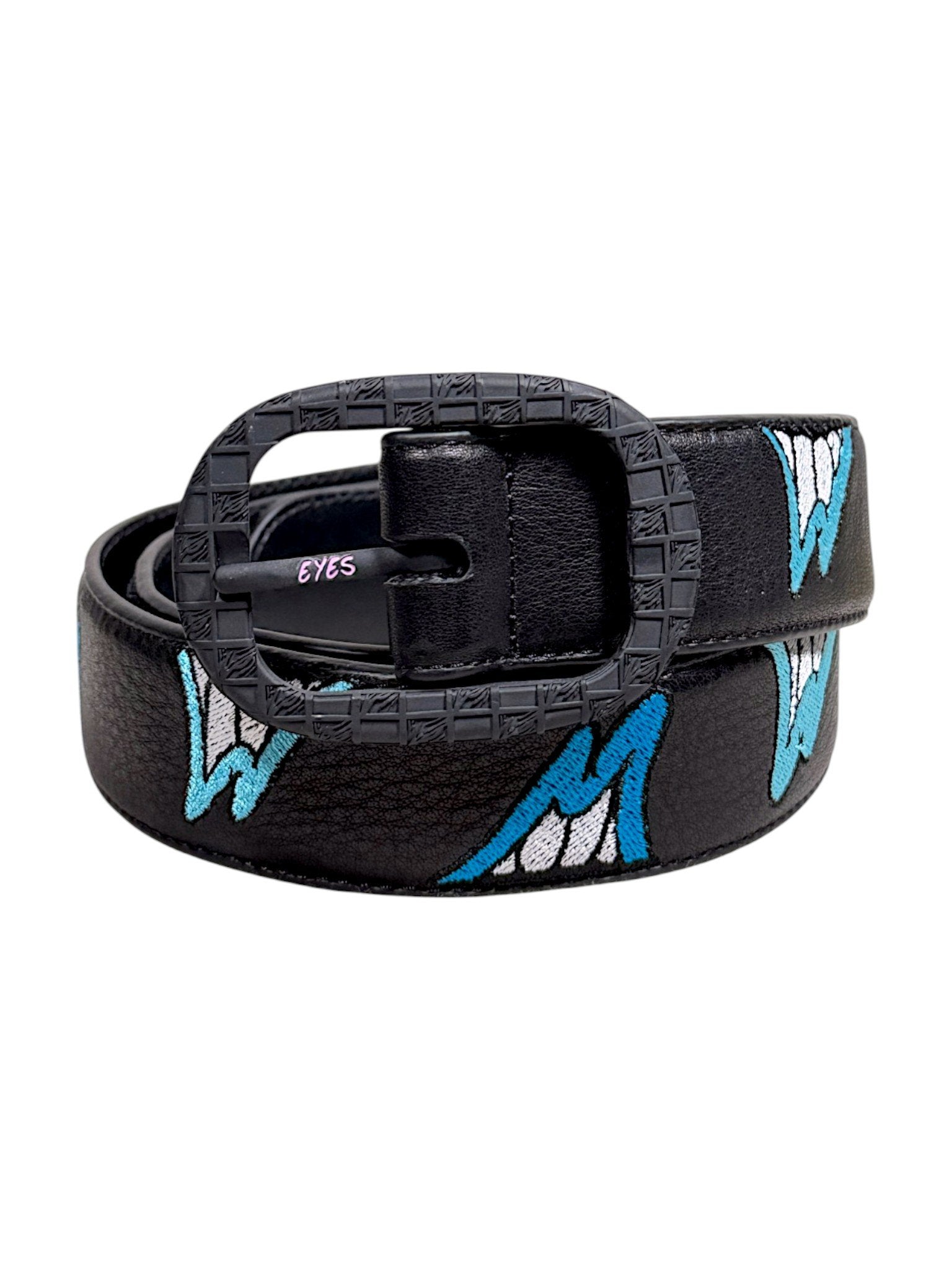 Anti Promo Matty Boy Chomper Belt Black Leather Blue Embroidered