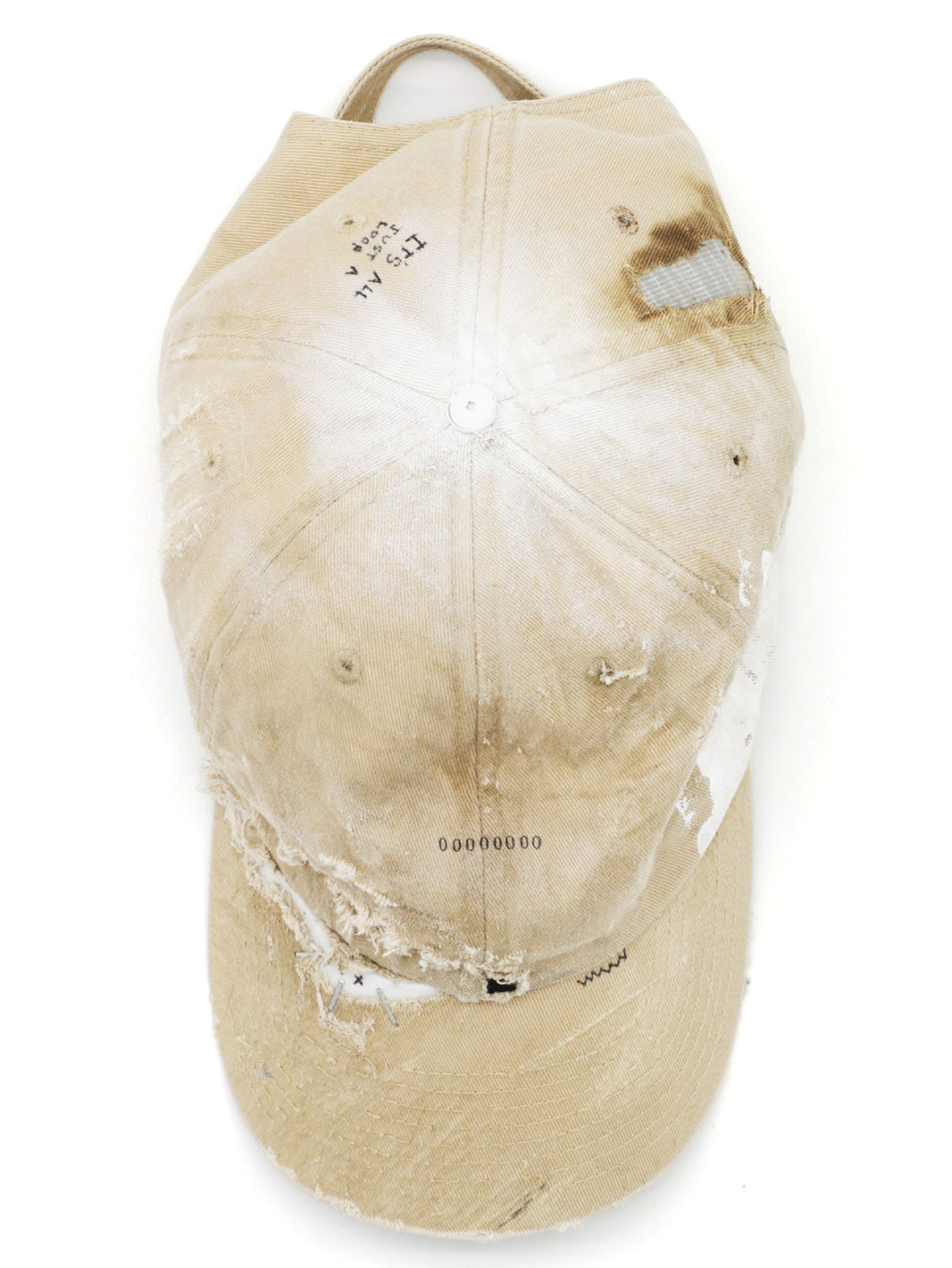 Hand Drawn Repaired Khaki Baseball Cap Hat #99