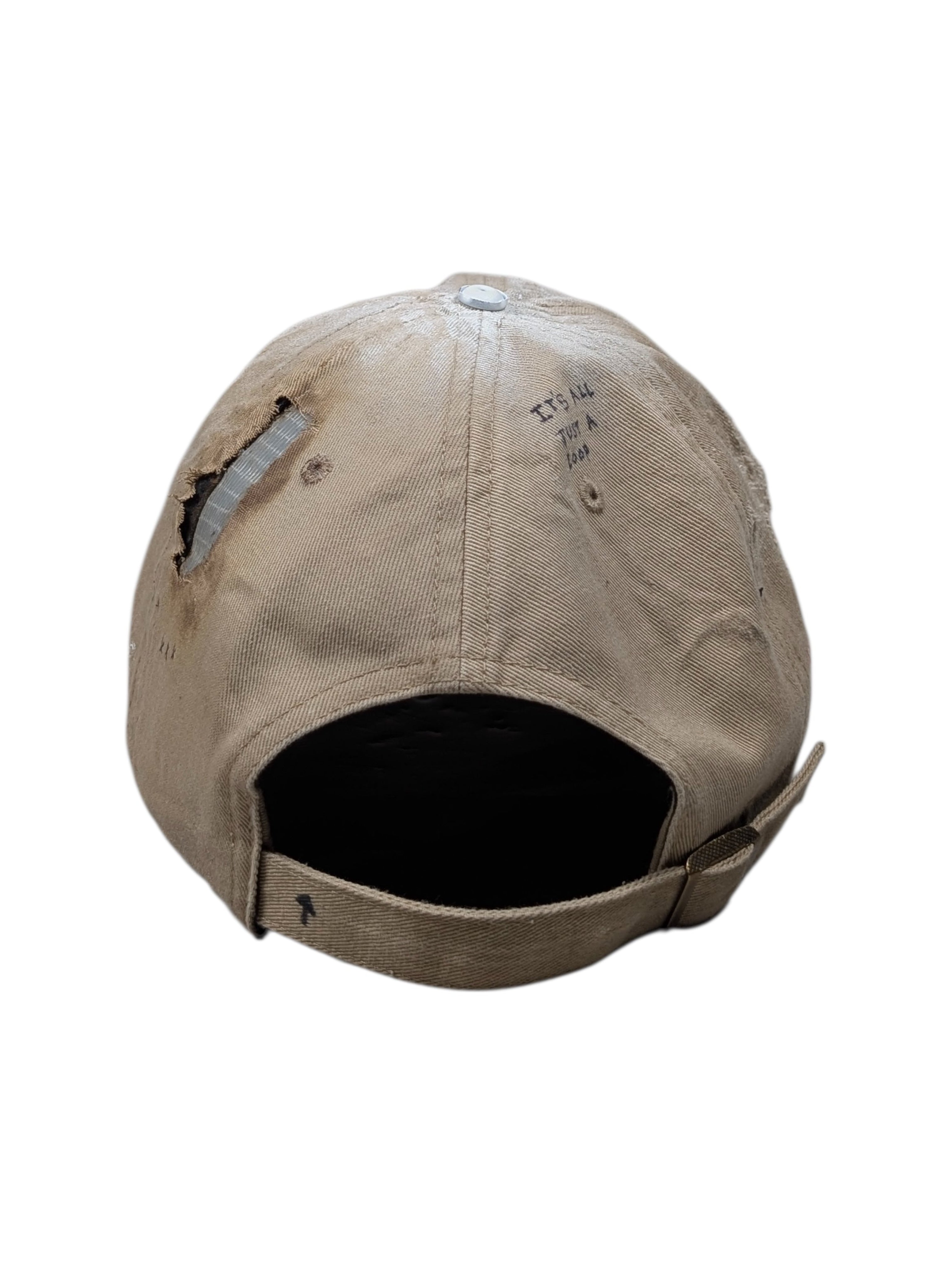 Apartment 1007 Hand Drawn Repaired Khaki Baseball Cap Hat #99 Authenticated Designer