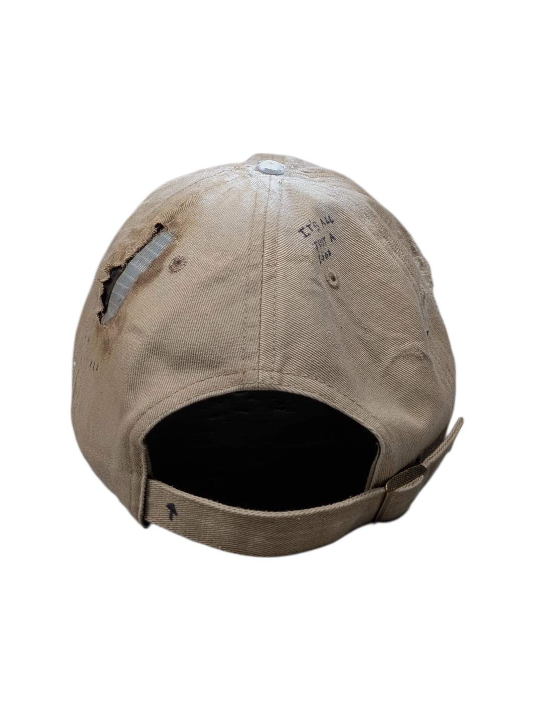 Apartment 1007 Hand Drawn Repaired Khaki Baseball Cap Hat #99 Authenticated Designer