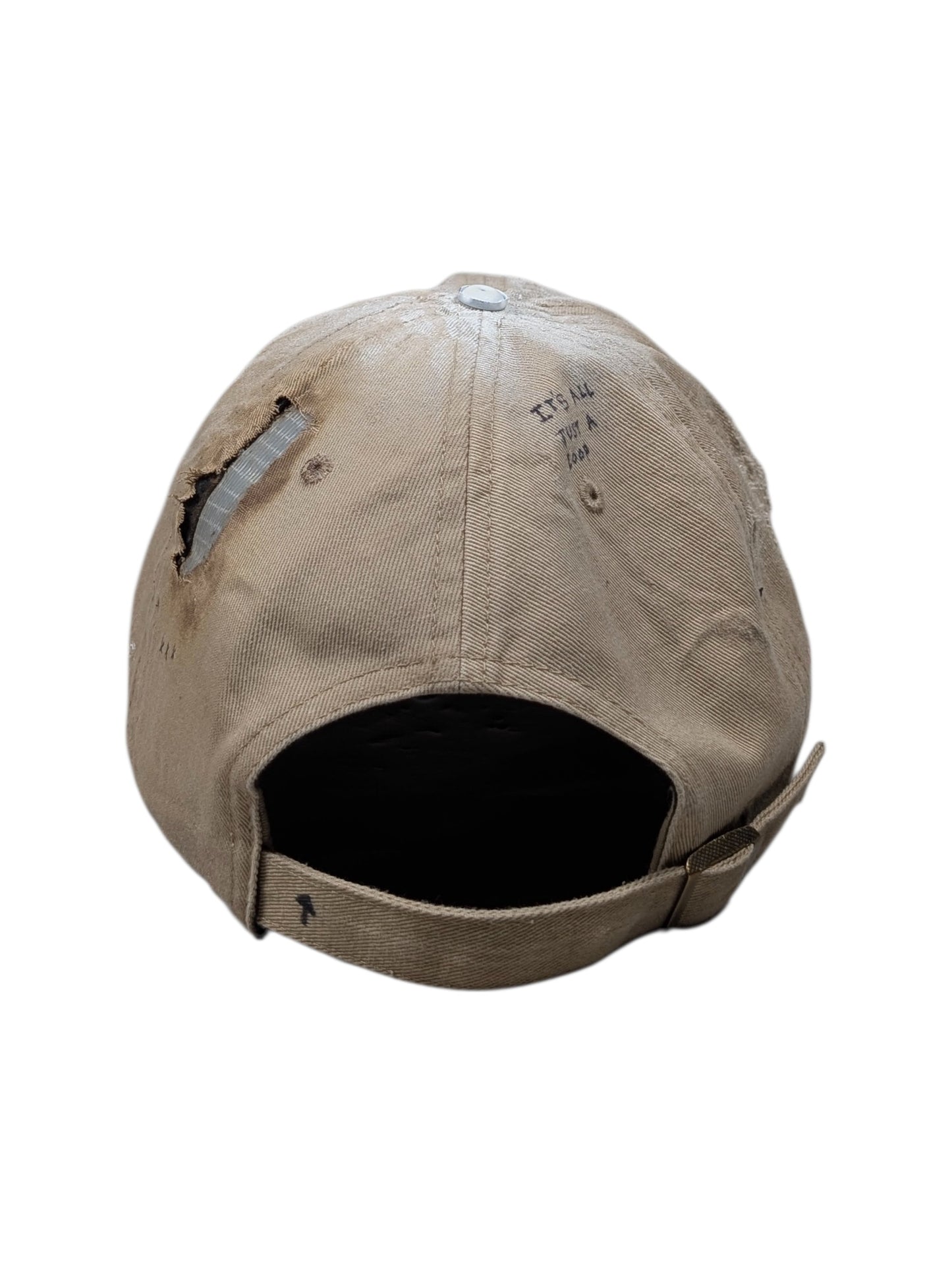 Hand Drawn Repaired Khaki Baseball Cap Hat #99