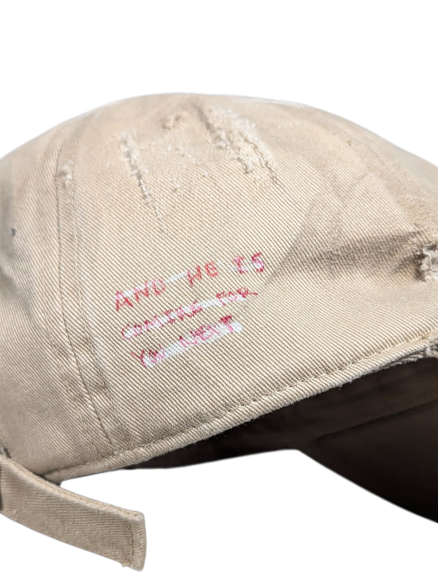 Hand Drawn Repaired Khaki Baseball Cap Hat #99