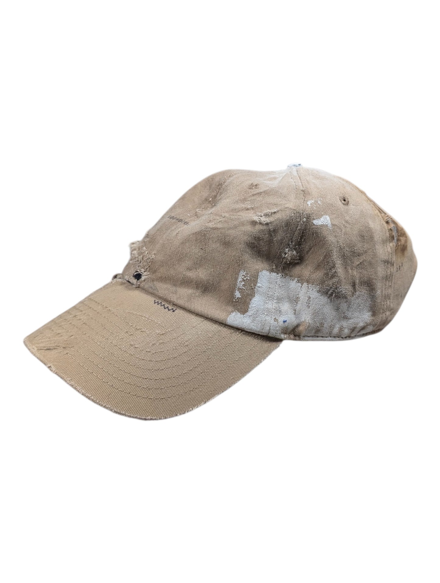 Hand Drawn Repaired Khaki Baseball Cap Hat #99