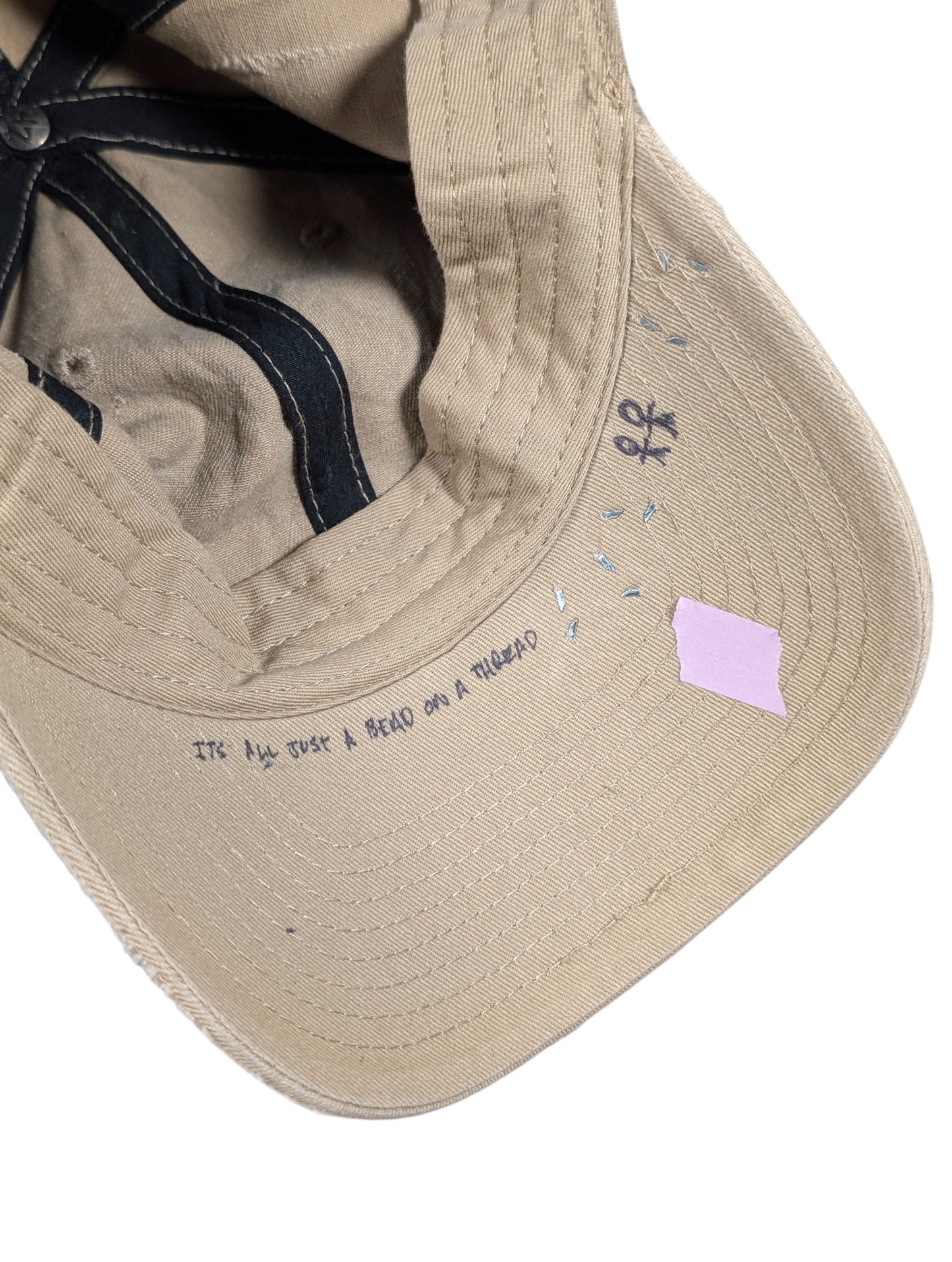 Hand Drawn Repaired Khaki Baseball Cap Hat #99