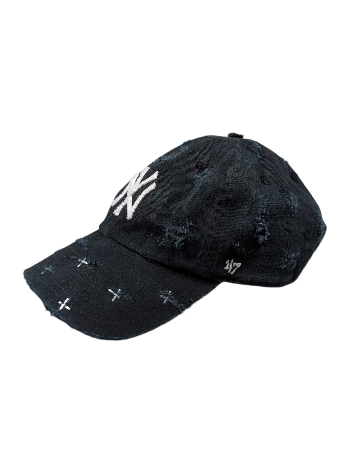 Black NY Logo Cross Staple Baseball Cap Hat #79