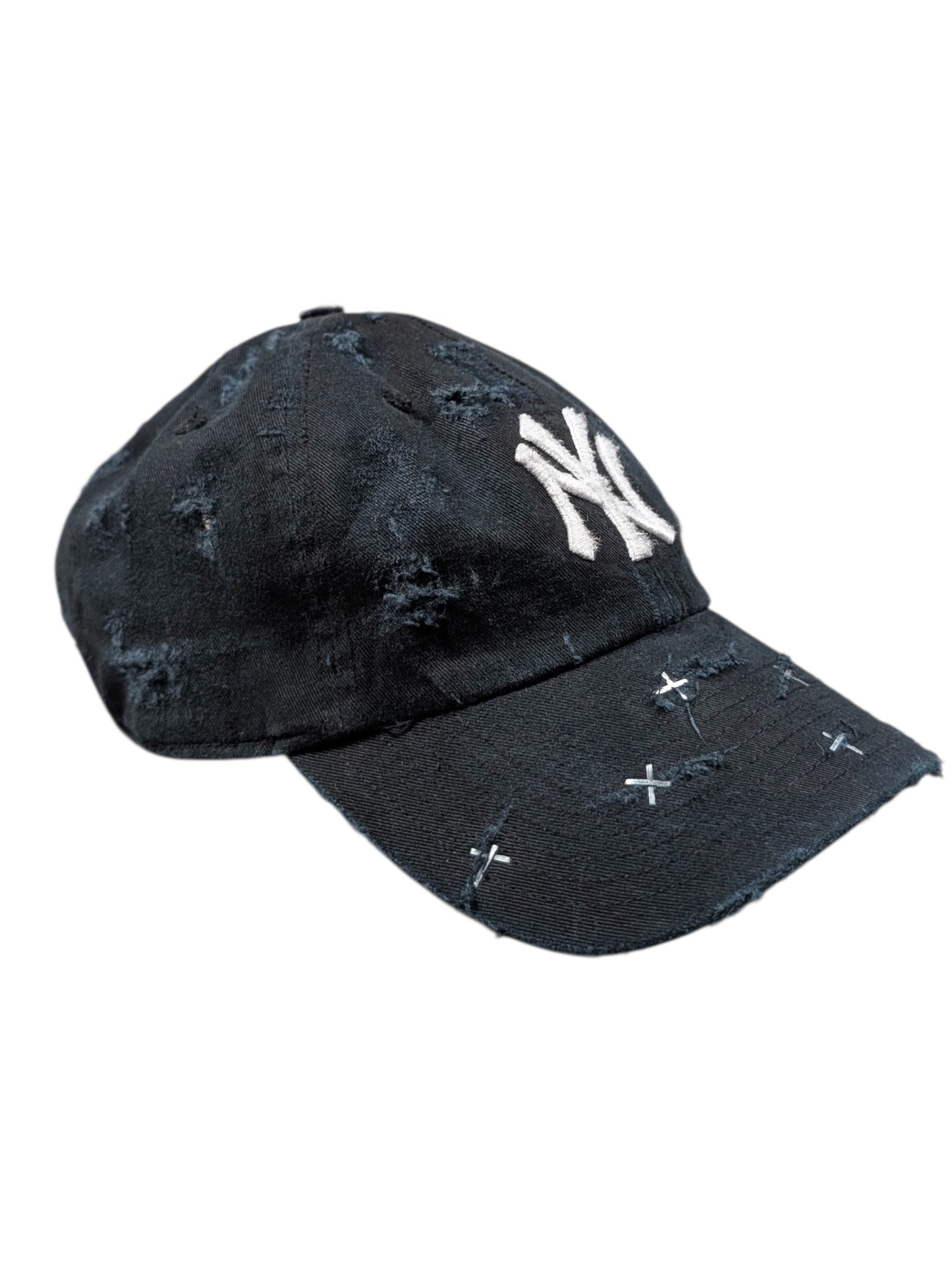 Black NY Logo Cross Staple Baseball Cap Hat #79