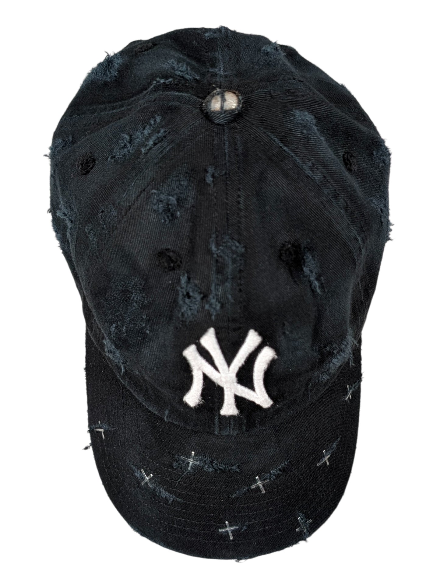 Black NY Logo Cross Staple Baseball Cap Hat #79